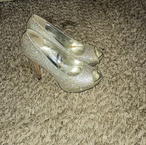 Women's heels 5 sparkly silver